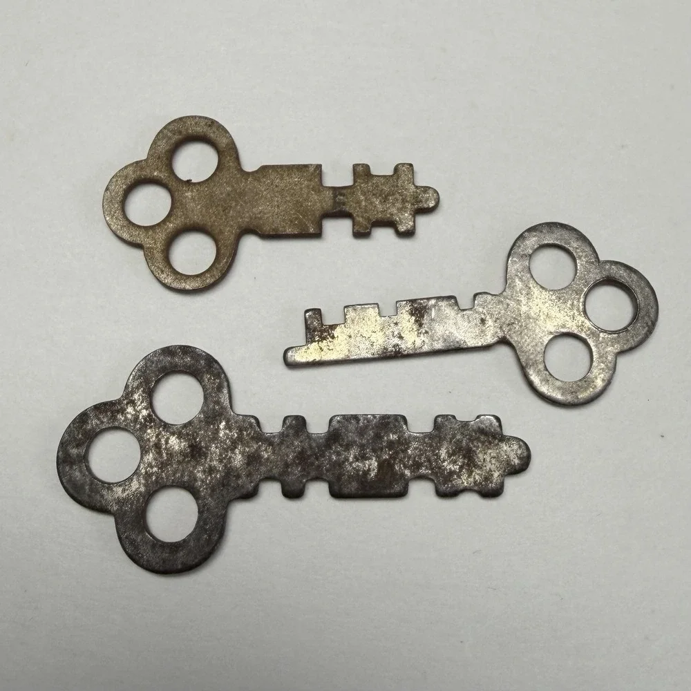 3 Trefoil Flat Skeleton Keys includes a National Lock Co Rockford, Il Steampunk